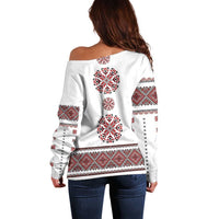 Ukraine Vyshyvanka Inspired Patterns Off Shoulder Sweater White