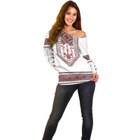Ukraine Vyshyvanka Inspired Patterns Off Shoulder Sweater White
