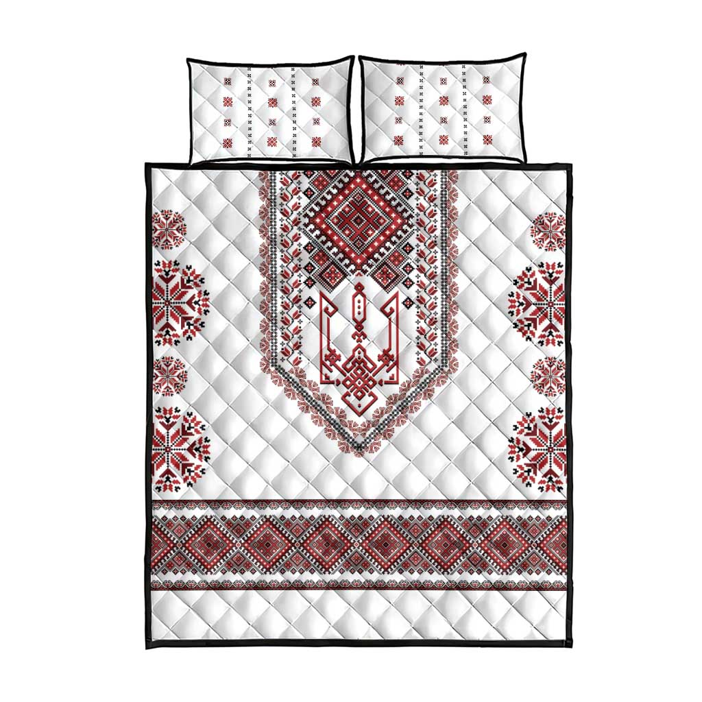 Ukraine Vyshyvanka Inspired Patterns Quilt Bed Set White