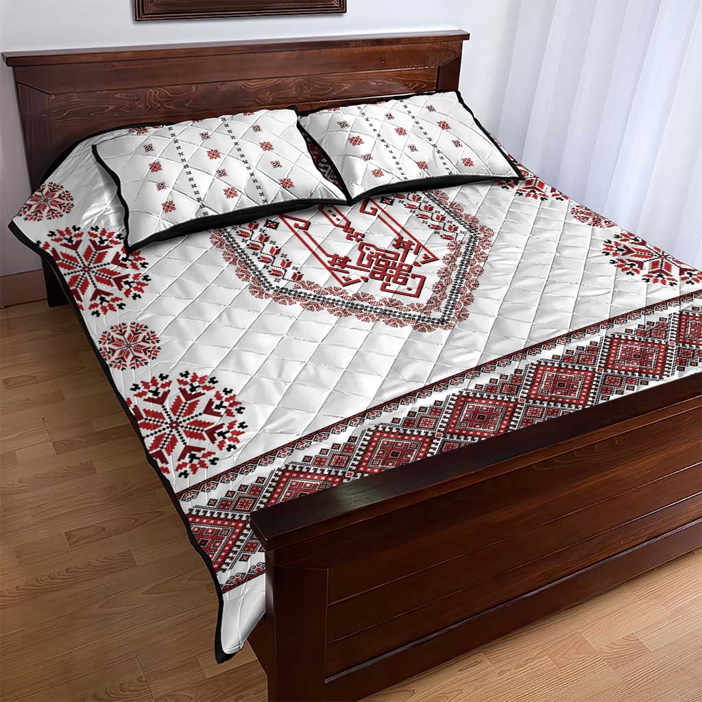 Ukraine Vyshyvanka Inspired Patterns Quilt Bed Set White