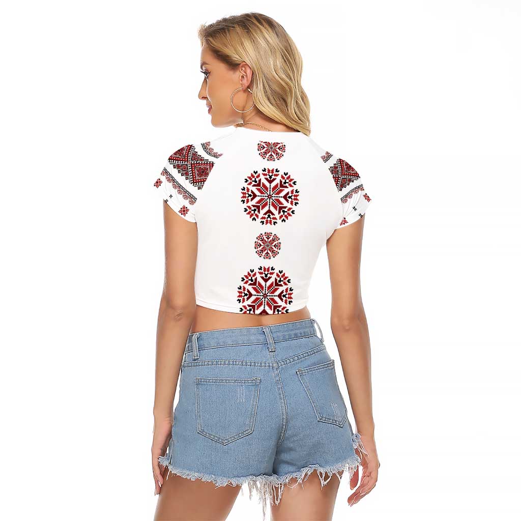 Ukraine Vyshyvanka Inspired Patterns Raglan Cropped T Shirt White
