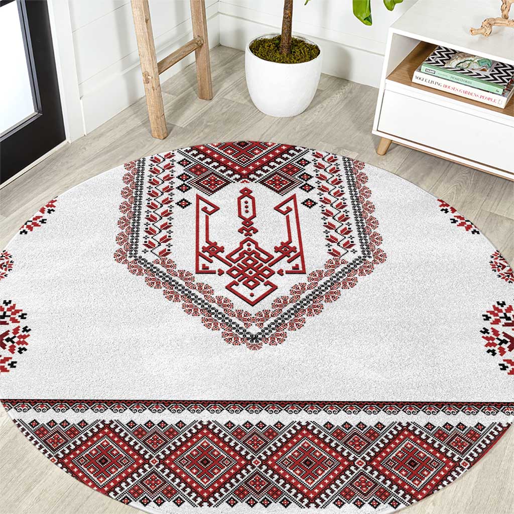 Ukraine Vyshyvanka Inspired Patterns Round Carpet White