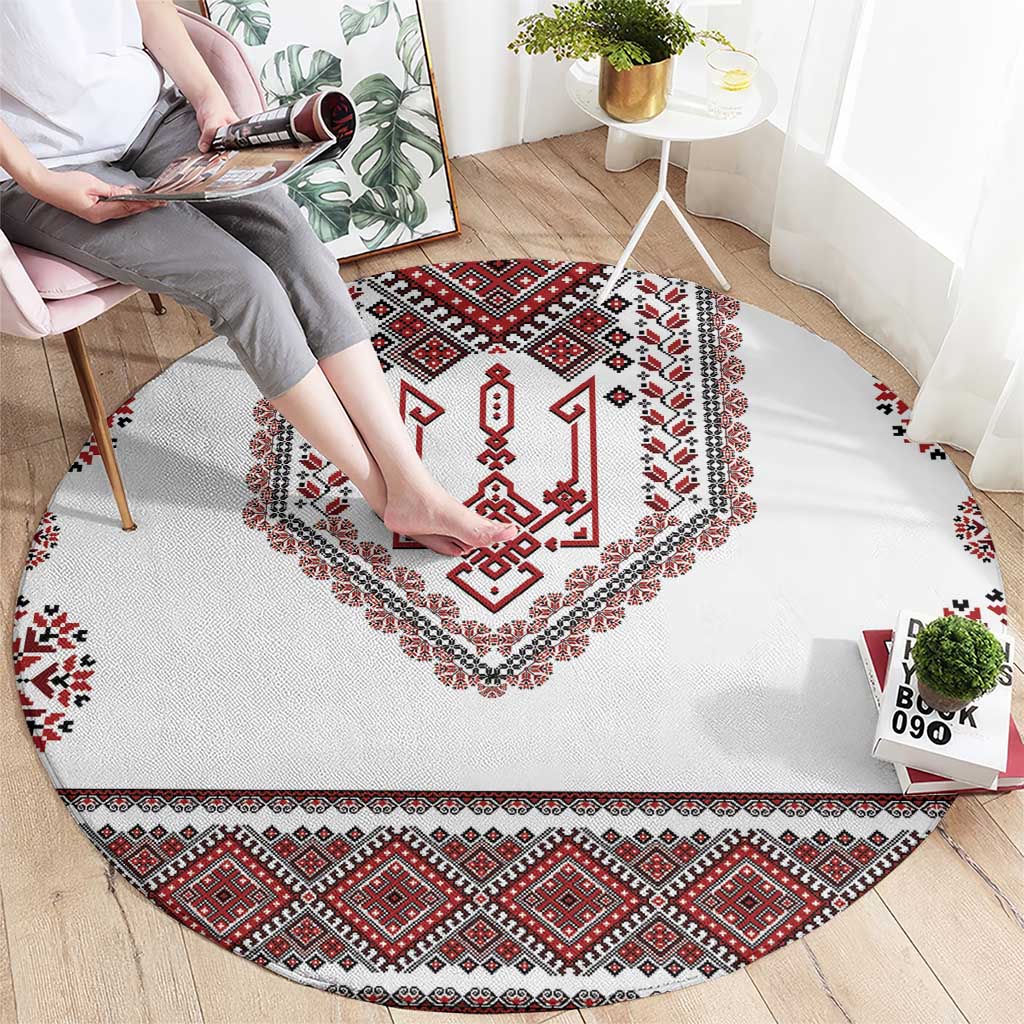 Ukraine Vyshyvanka Inspired Patterns Round Carpet White