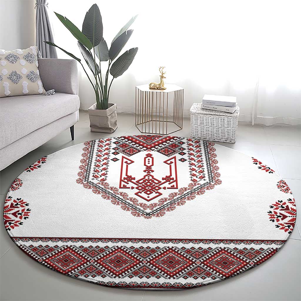 Ukraine Vyshyvanka Inspired Patterns Round Carpet White