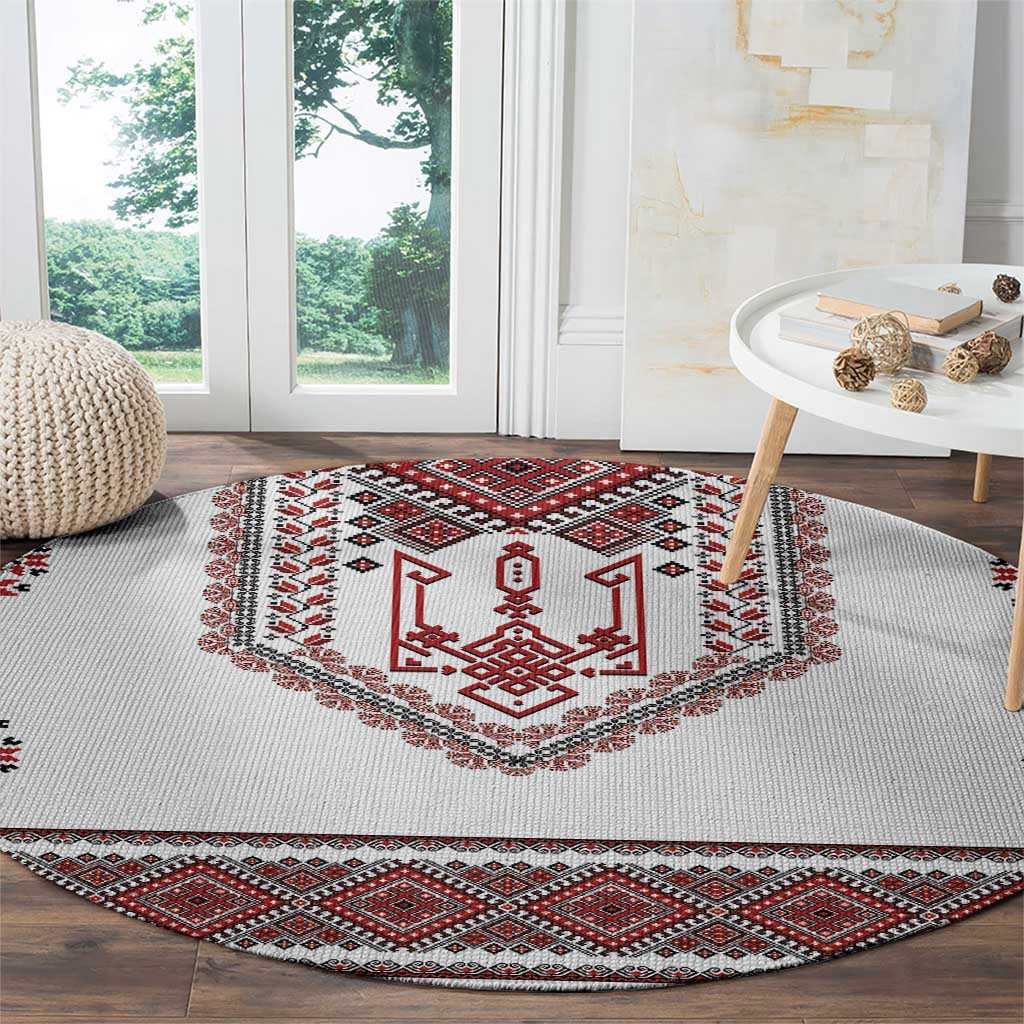 Ukraine Vyshyvanka Inspired Patterns Round Carpet White