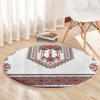 Ukraine Vyshyvanka Inspired Patterns Round Carpet White