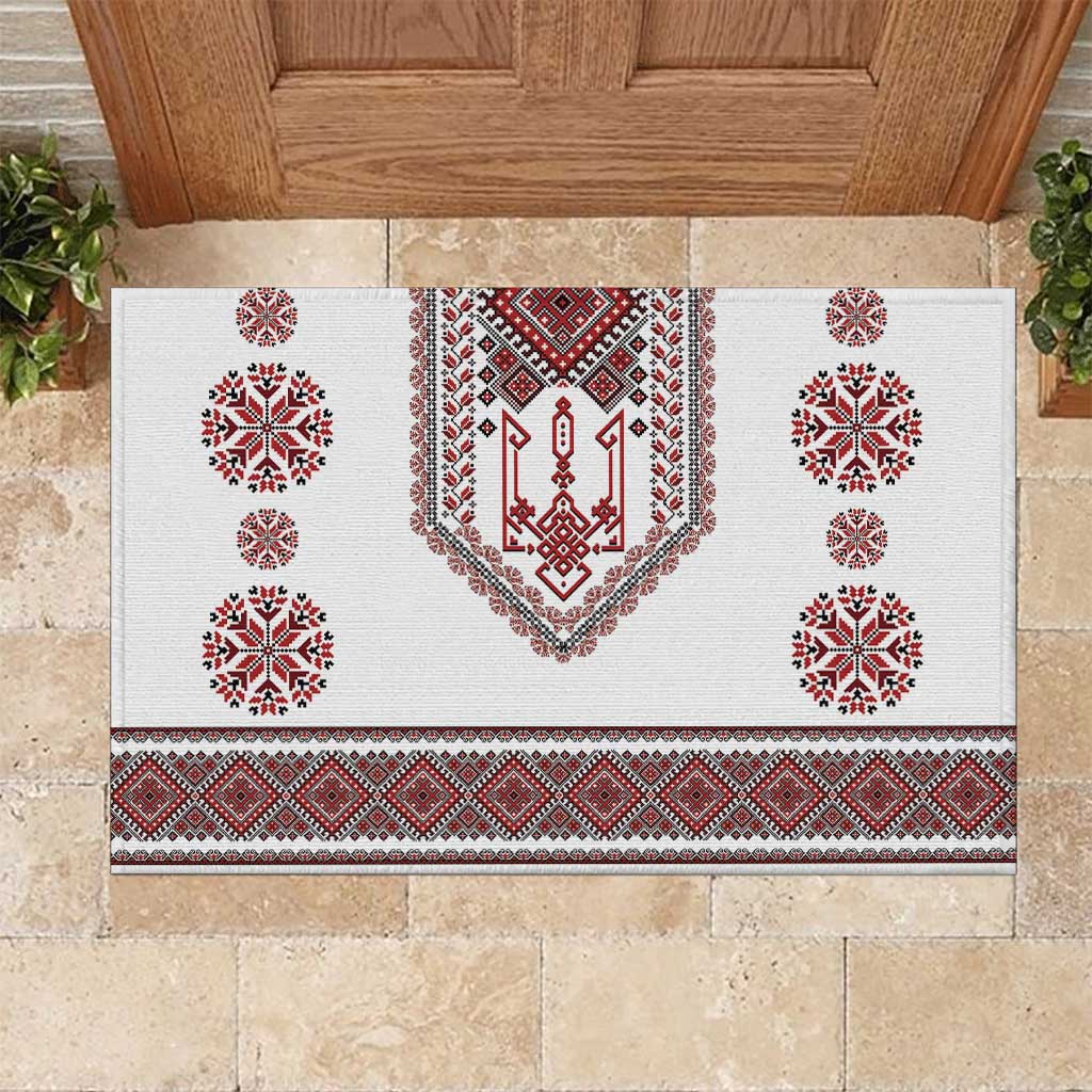 Ukraine Vyshyvanka Inspired Patterns Rubber Doormat White