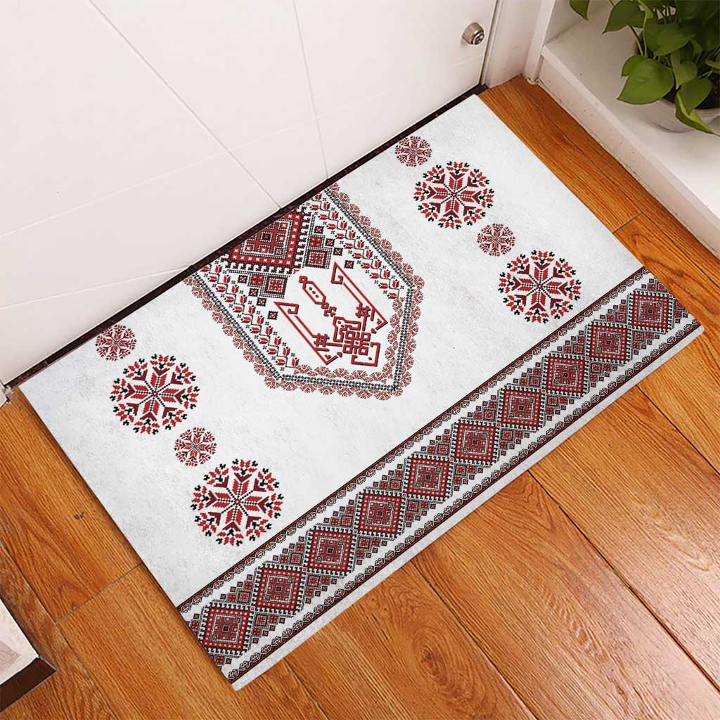 Ukraine Vyshyvanka Inspired Patterns Rubber Doormat White