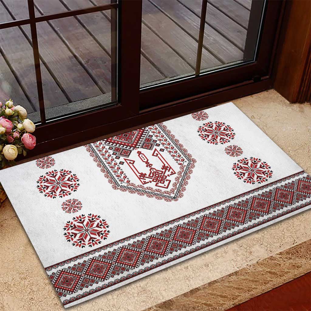 Ukraine Vyshyvanka Inspired Patterns Rubber Doormat White