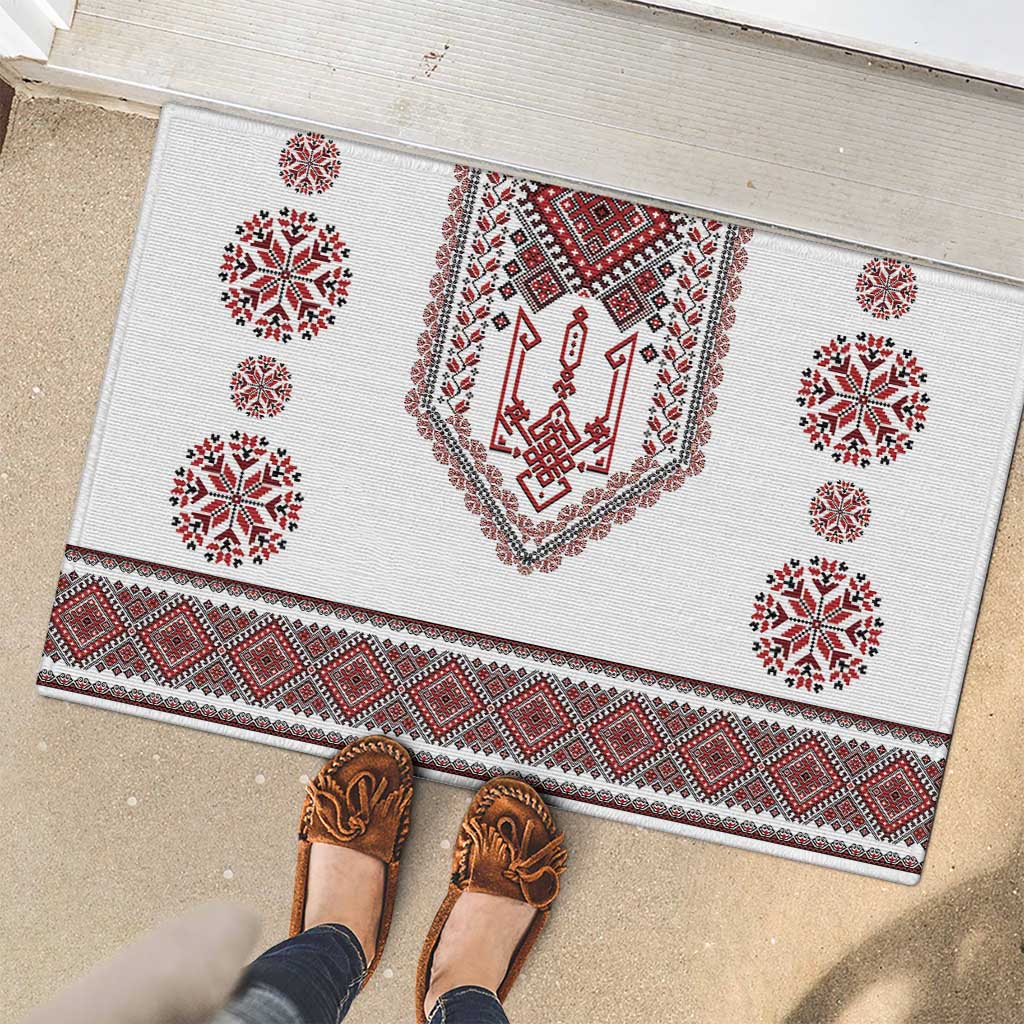 Ukraine Vyshyvanka Inspired Patterns Rubber Doormat White