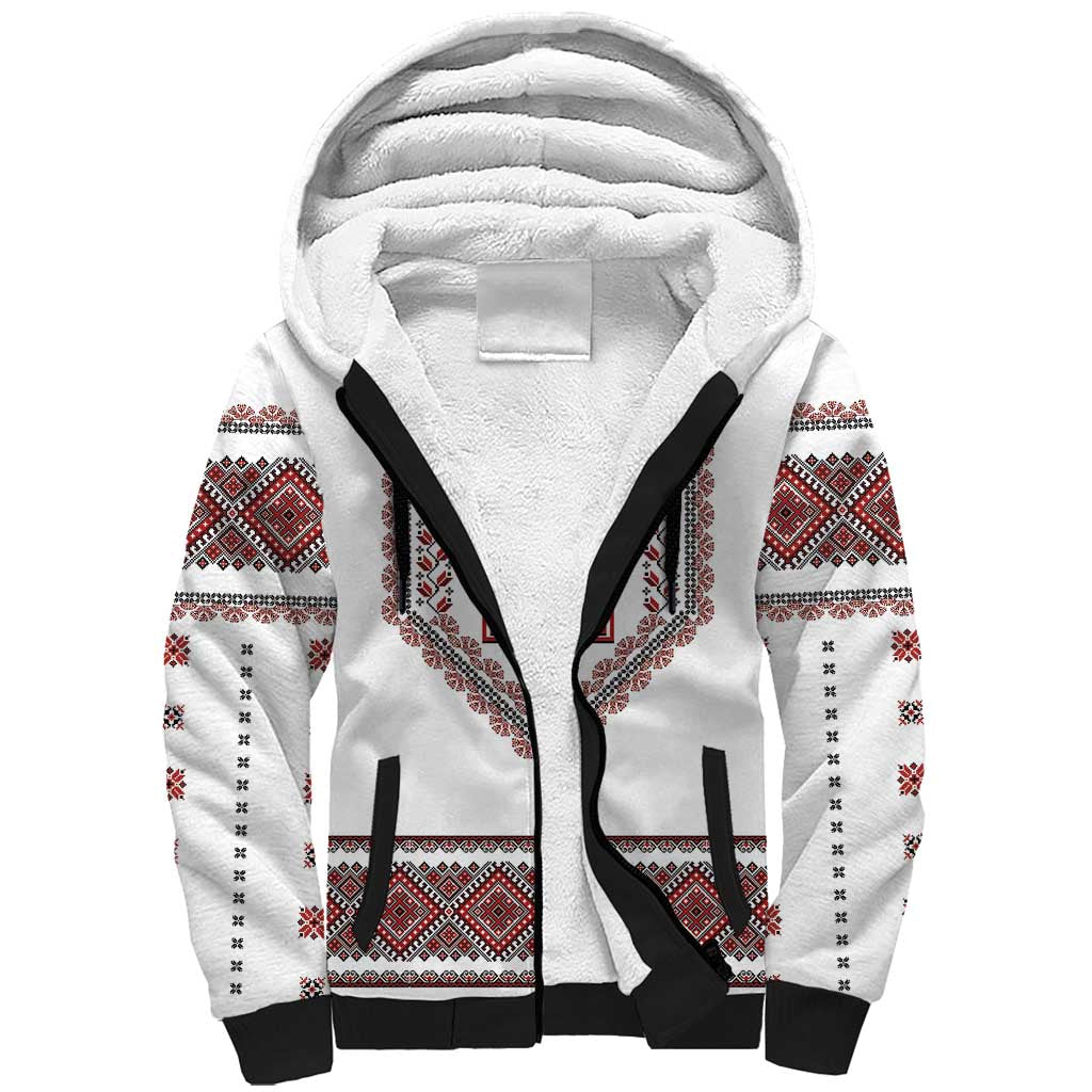 Ukraine Vyshyvanka Inspired Patterns Sherpa Hoodie White