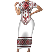 Ukraine Vyshyvanka Inspired Patterns Short Sleeve Bodycon Dress White