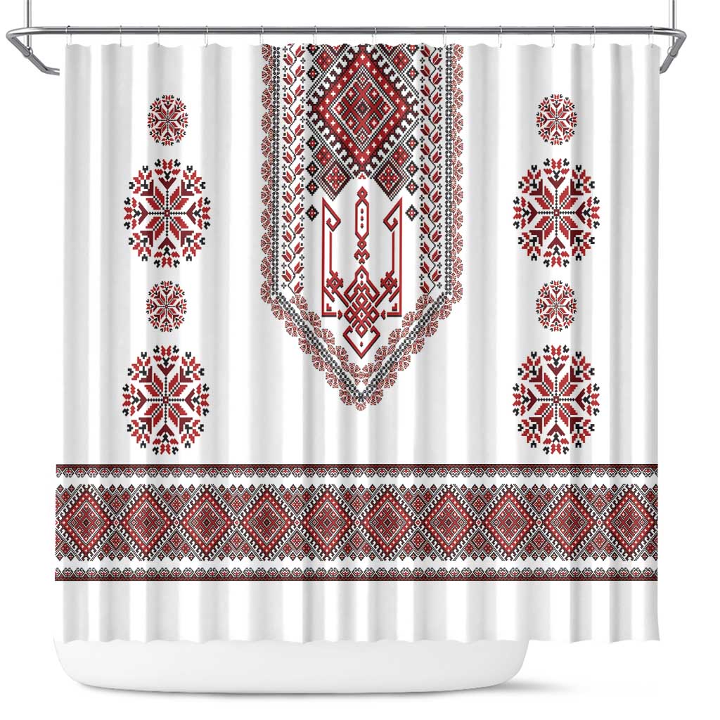 Ukraine Vyshyvanka Inspired Patterns Shower Curtain White