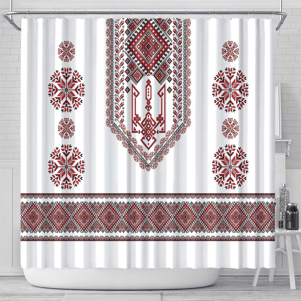 Ukraine Vyshyvanka Inspired Patterns Shower Curtain White