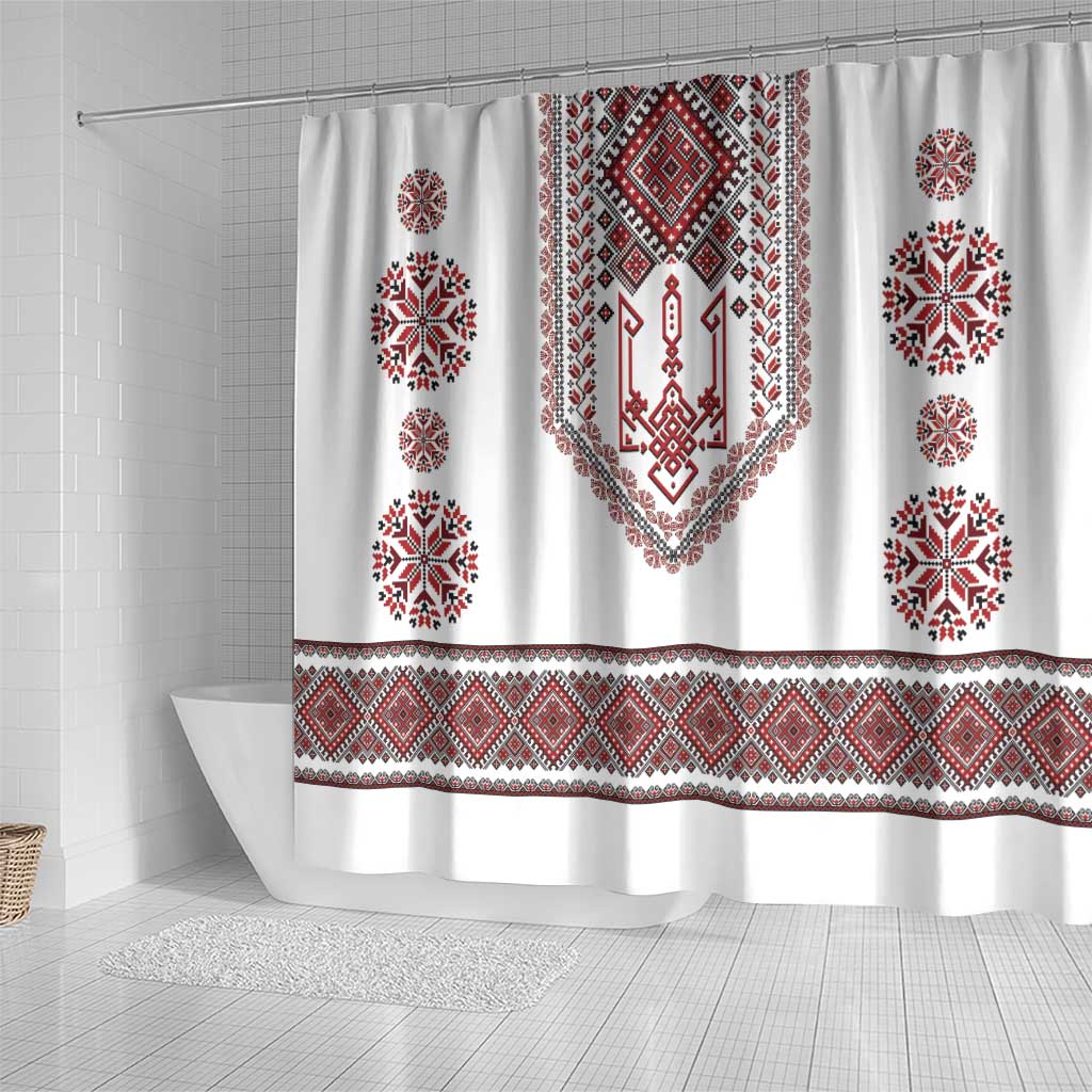 Ukraine Vyshyvanka Inspired Patterns Shower Curtain White