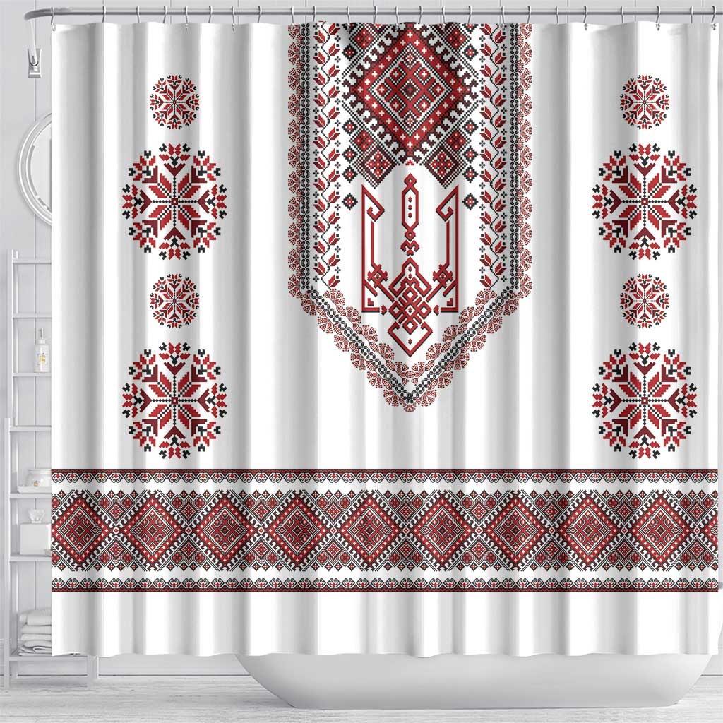Ukraine Vyshyvanka Inspired Patterns Shower Curtain White