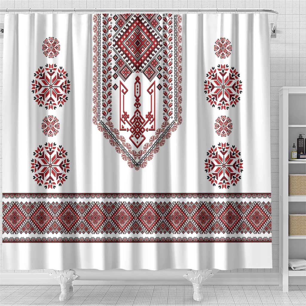 Ukraine Vyshyvanka Inspired Patterns Shower Curtain White