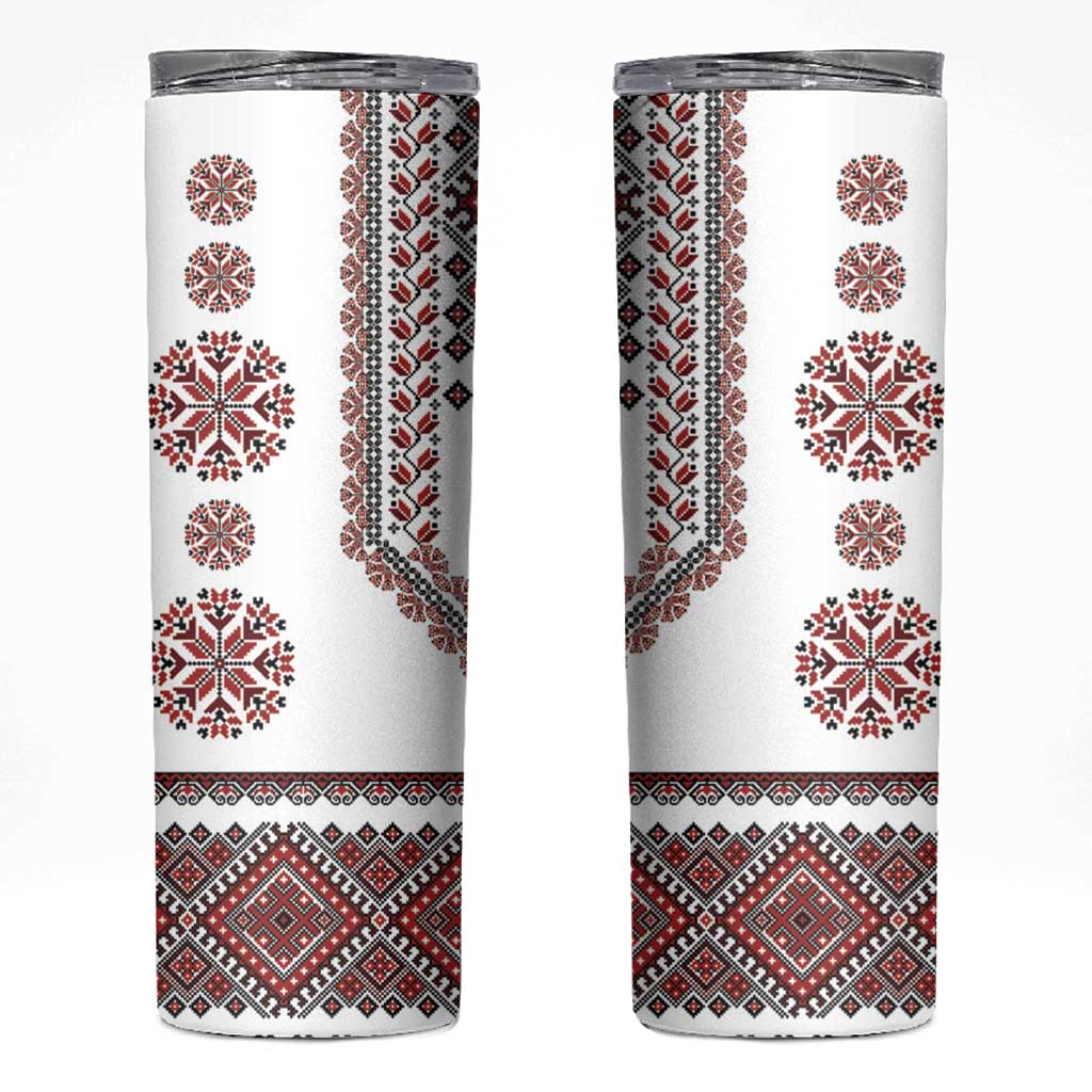 Ukraine Vyshyvanka Inspired Patterns Skinny Tumbler White