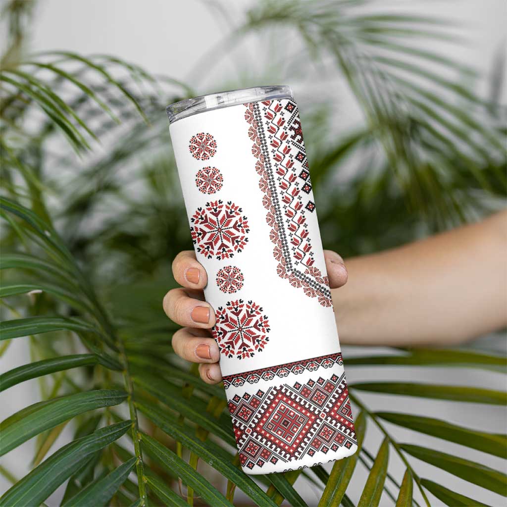 Ukraine Vyshyvanka Inspired Patterns Skinny Tumbler White