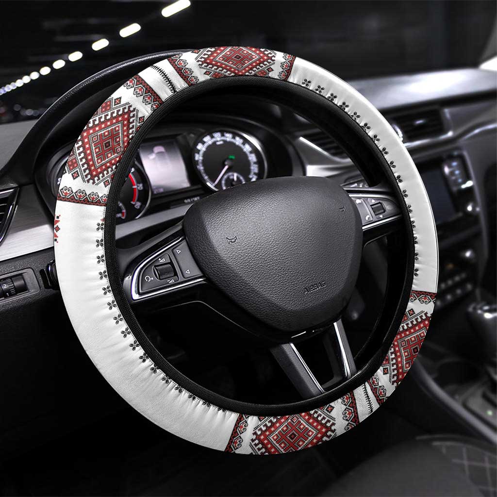 Ukraine Vyshyvanka Inspired Patterns Steering Wheel Cover White