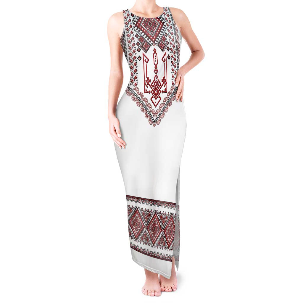 Ukraine Vyshyvanka Inspired Patterns Tank Maxi Dress White