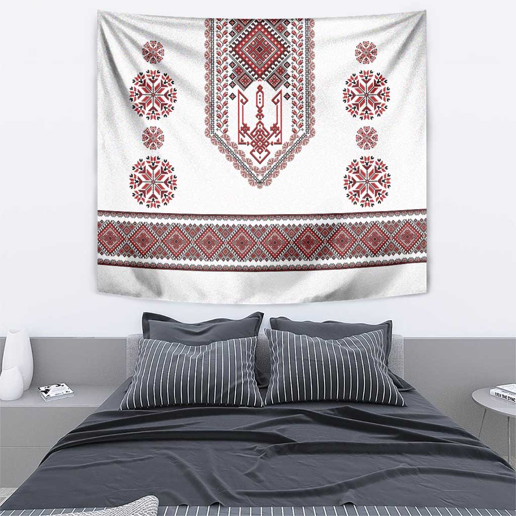 Ukraine Vyshyvanka Inspired Patterns Tapestry White