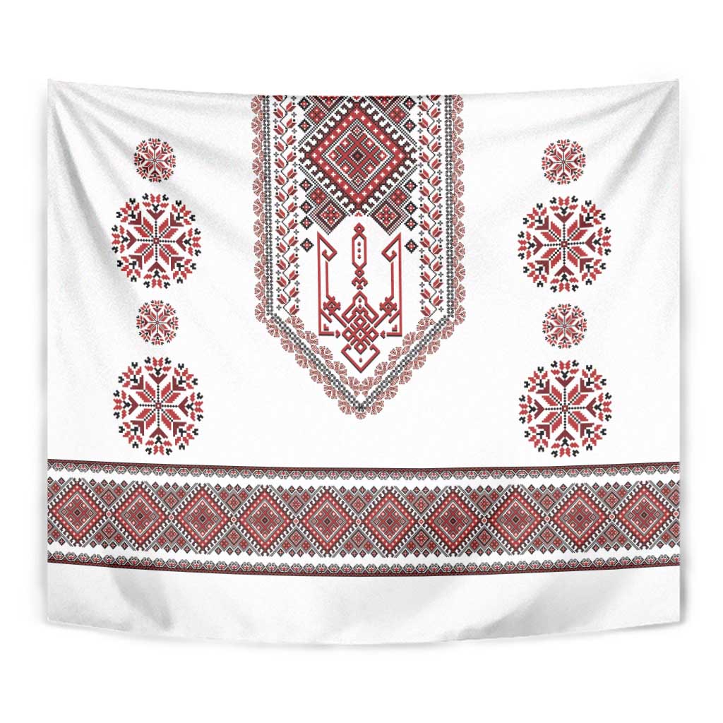 Ukraine Vyshyvanka Inspired Patterns Tapestry White