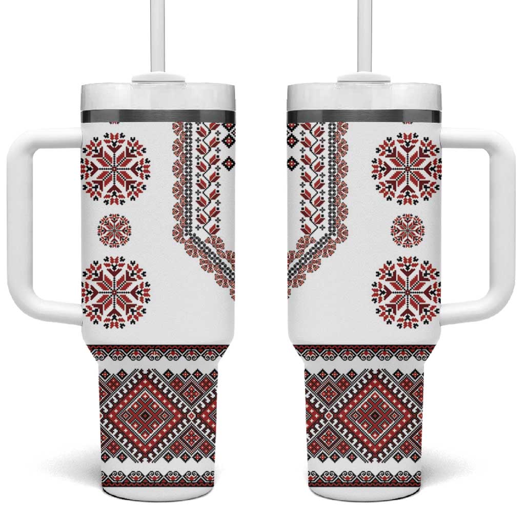 Ukraine Vyshyvanka Inspired Patterns Tumbler With Handle White