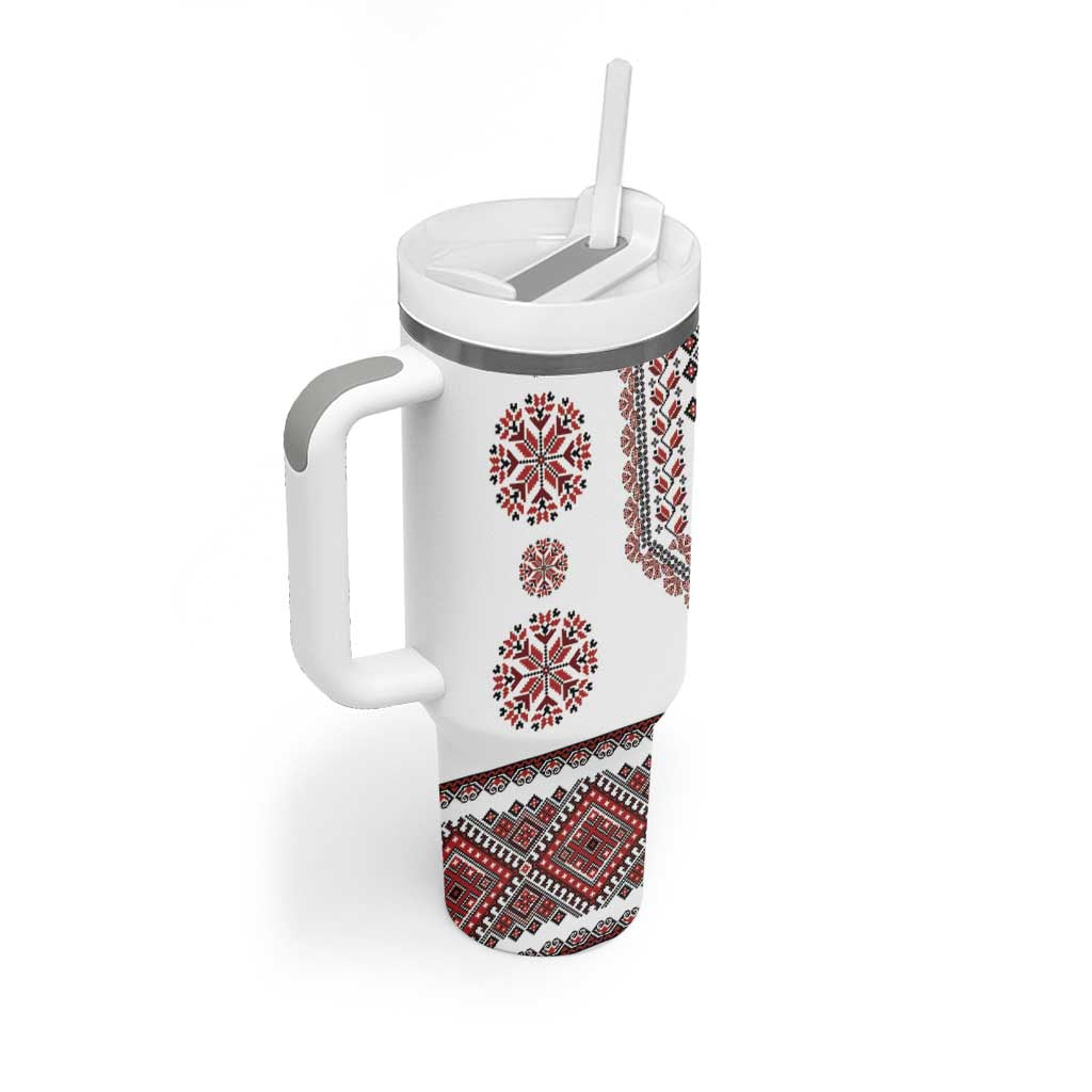Ukraine Vyshyvanka Inspired Patterns Tumbler With Handle White