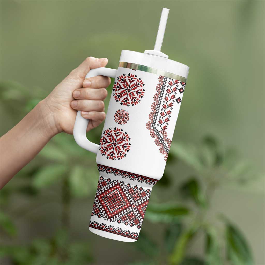 Ukraine Vyshyvanka Inspired Patterns Tumbler With Handle White