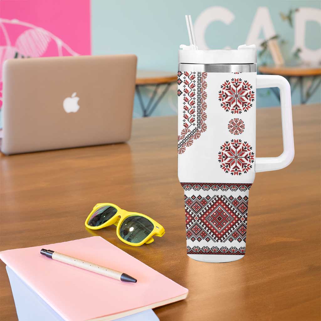 Ukraine Vyshyvanka Inspired Patterns Tumbler With Handle White