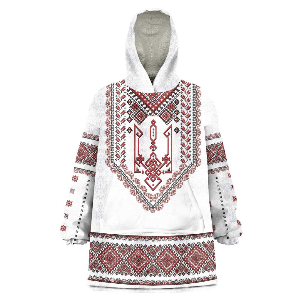 Ukraine Vyshyvanka Inspired Patterns Wearable Blanket Hoodie White