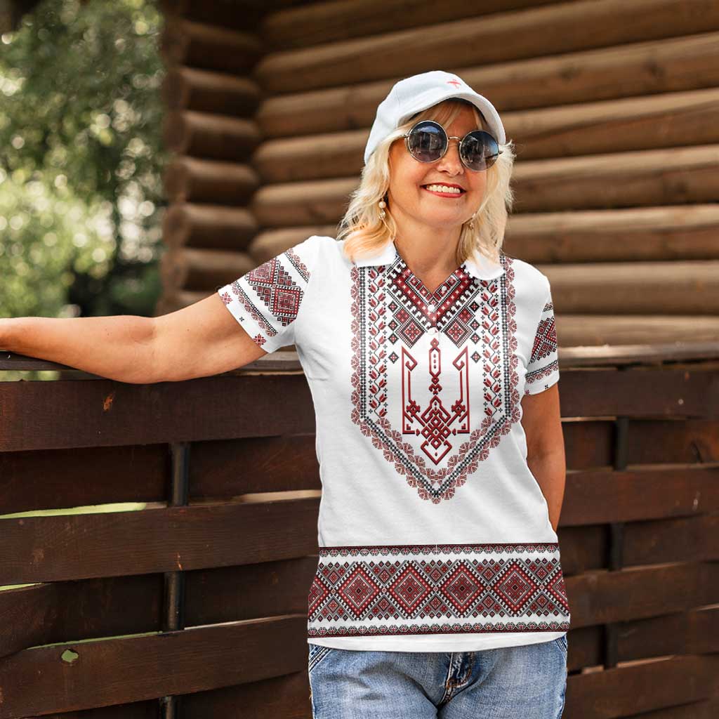 Ukraine Vyshyvanka Inspired Patterns Women Polo Shirt White