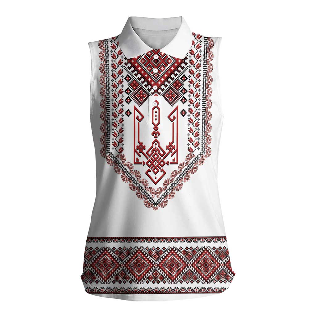 Ukraine Vyshyvanka Inspired Patterns Women Sleeveless Polo Shirt White