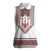Ukraine Vyshyvanka Inspired Patterns Women Sleeveless Polo Shirt White