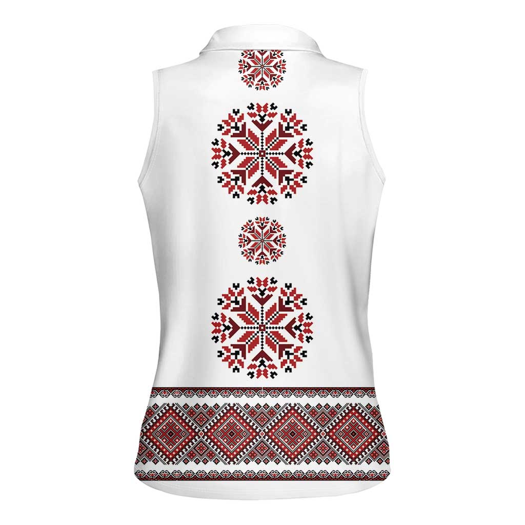 Ukraine Vyshyvanka Inspired Patterns Women Sleeveless Polo Shirt White