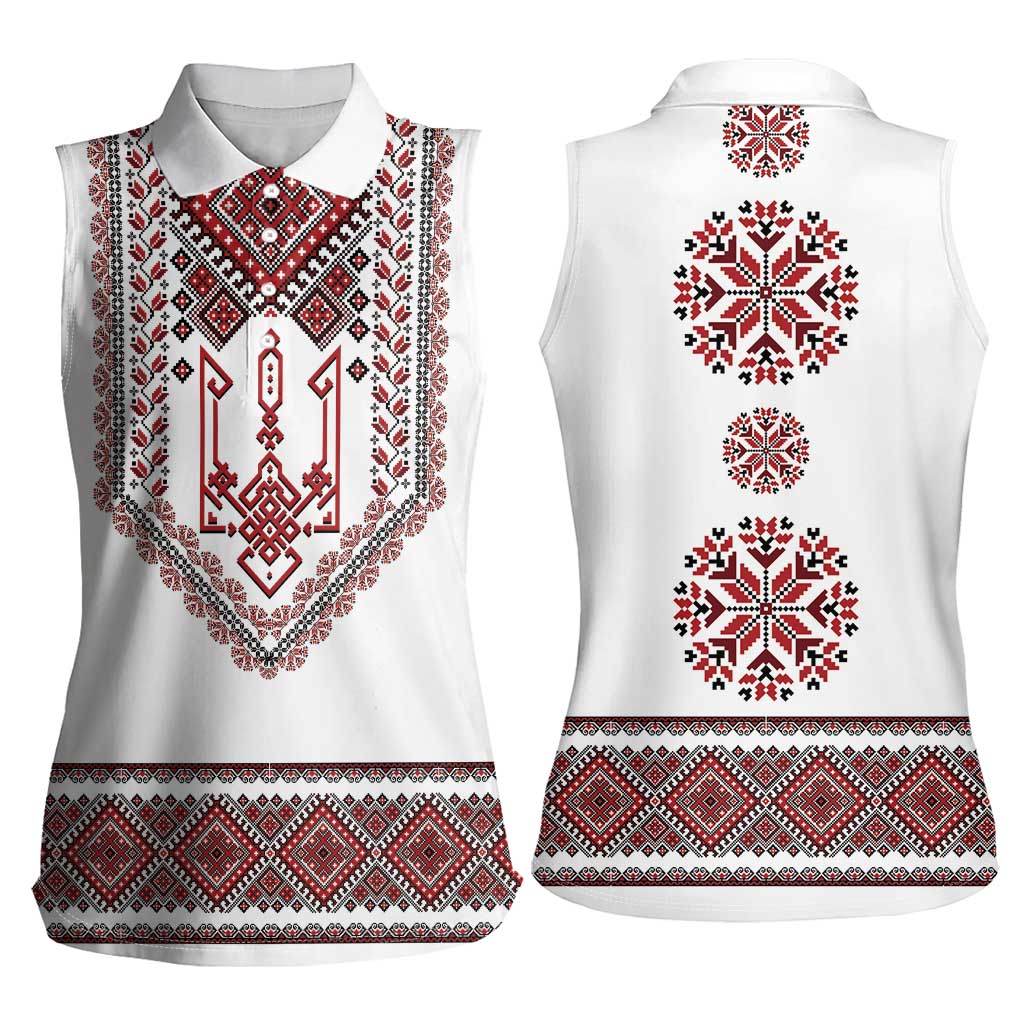 Ukraine Vyshyvanka Inspired Patterns Women Sleeveless Polo Shirt White