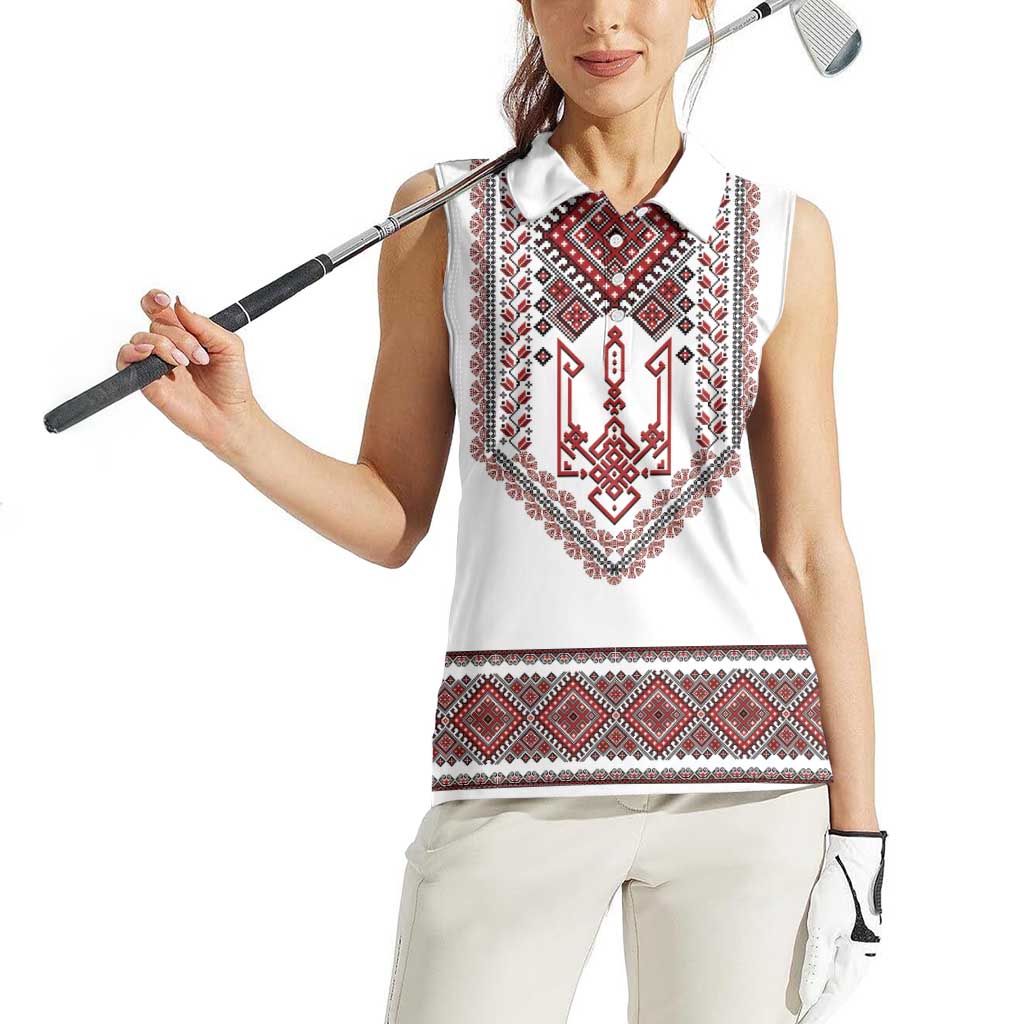 Ukraine Vyshyvanka Inspired Patterns Women Sleeveless Polo Shirt White