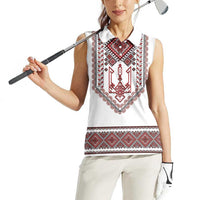Ukraine Vyshyvanka Inspired Patterns Women Sleeveless Polo Shirt White