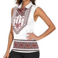 Ukraine Vyshyvanka Inspired Patterns Women Sleeveless Polo Shirt White