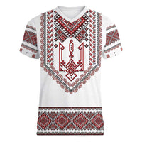 Ukraine Vyshyvanka Inspired Patterns Women V-Neck T-Shirt White