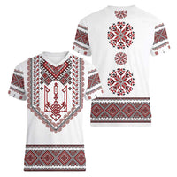Ukraine Vyshyvanka Inspired Patterns Women V-Neck T-Shirt White