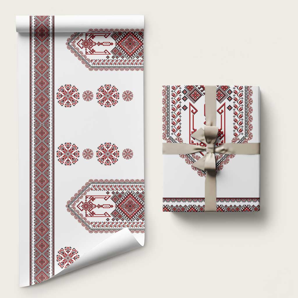 Ukraine Vyshyvanka Inspired Patterns Wrapping Paper White