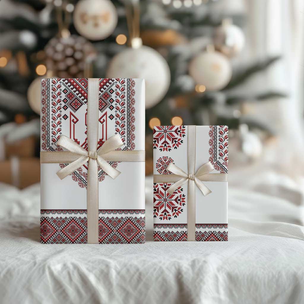 Ukraine Vyshyvanka Inspired Patterns Wrapping Paper White