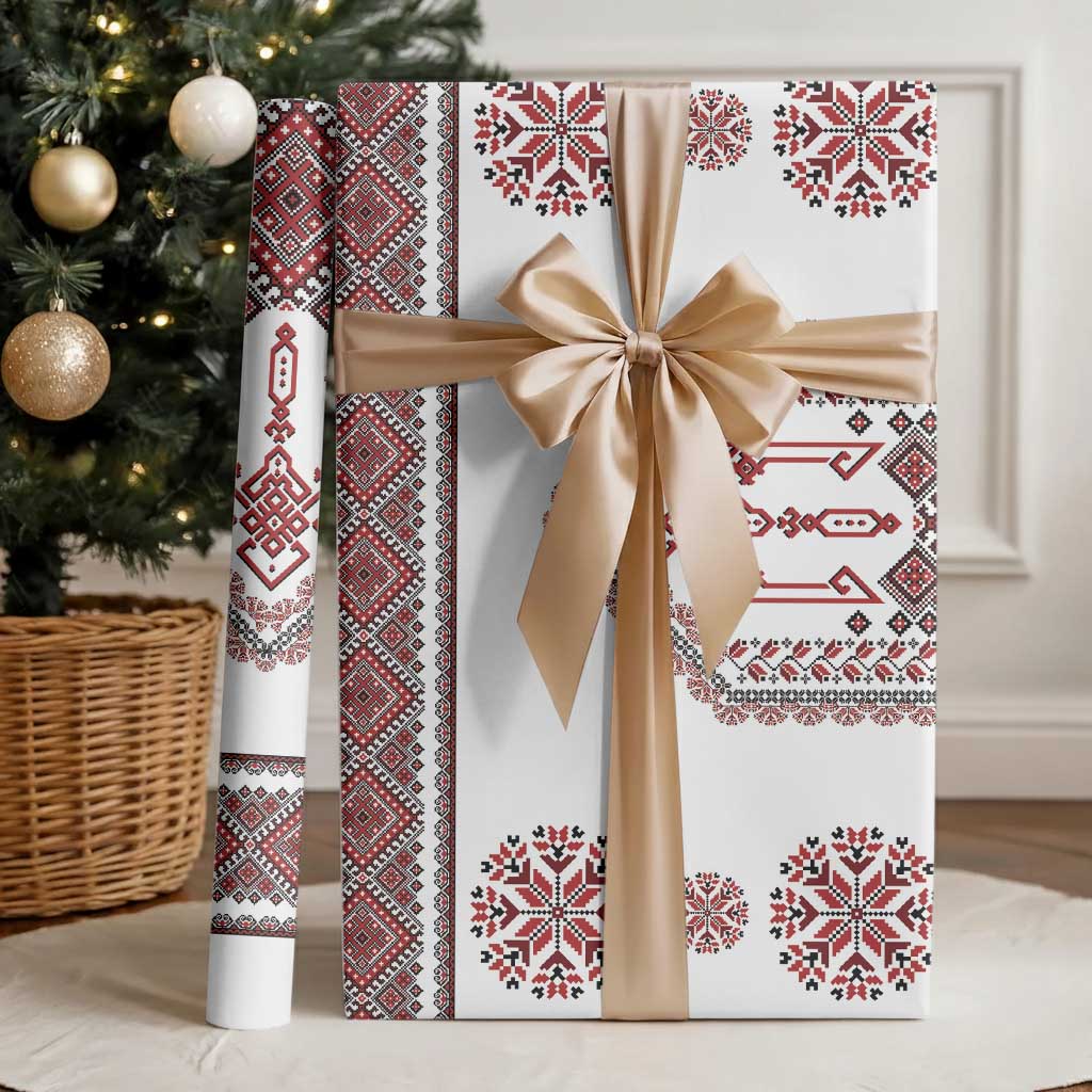 Ukraine Vyshyvanka Inspired Patterns Wrapping Paper White
