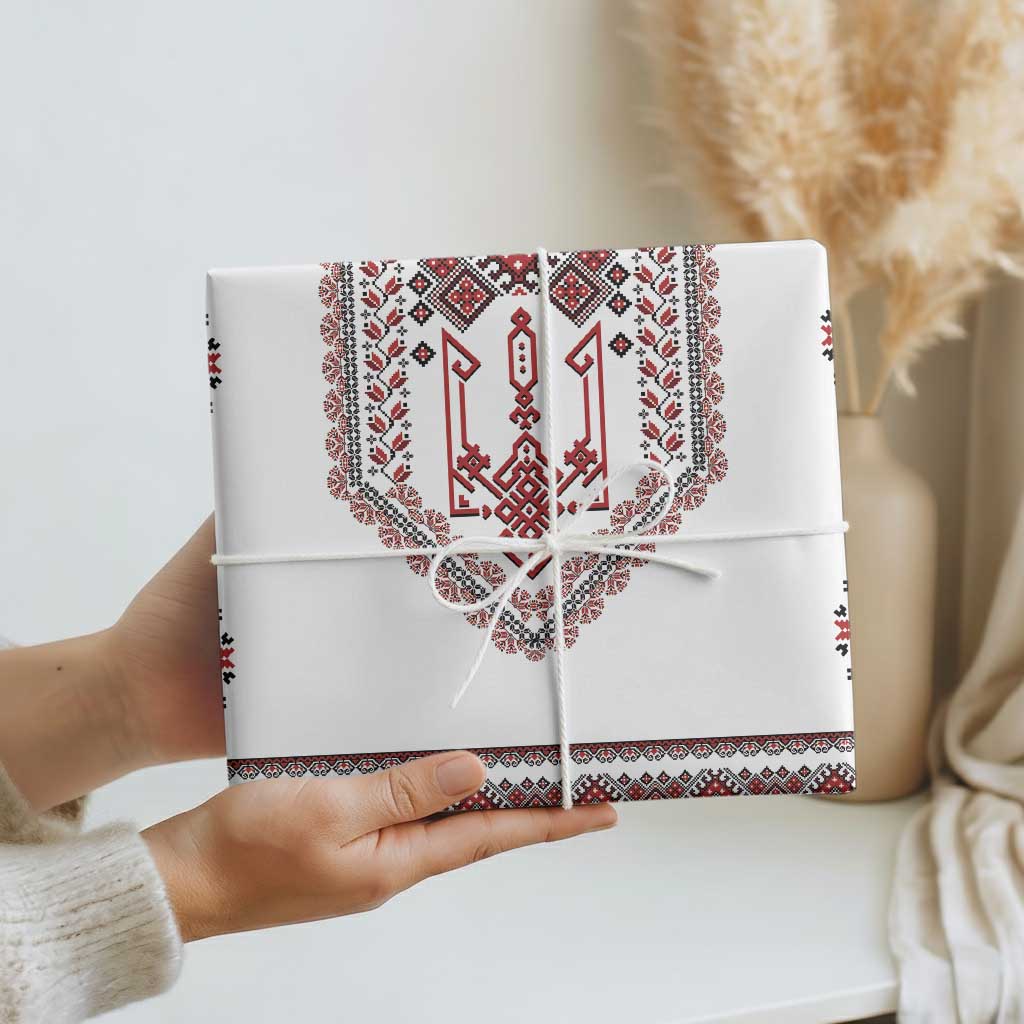 Ukraine Vyshyvanka Inspired Patterns Wrapping Paper White