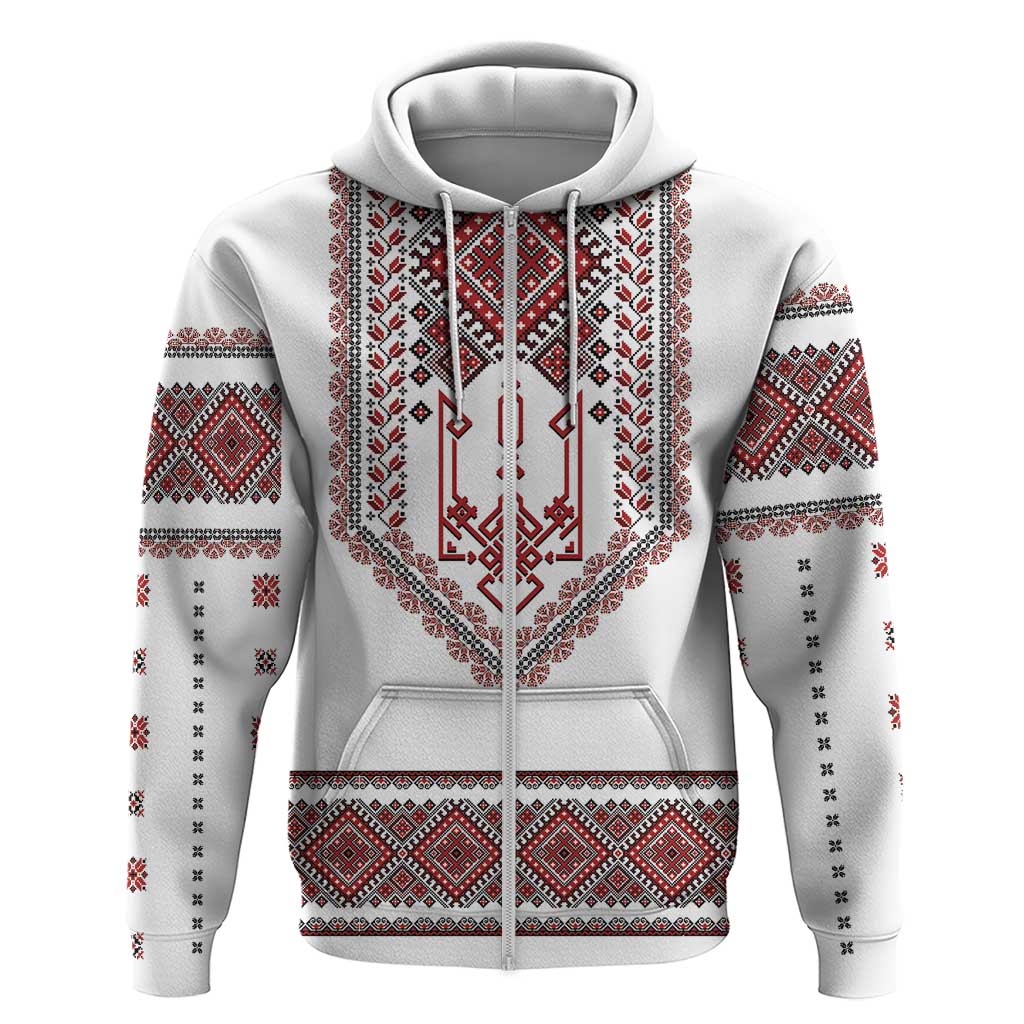 Ukraine Vyshyvanka Inspired Patterns Zip Hoodie White