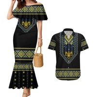 Ukraine Vyshyvanka Inspired Patterns Couples Matching Mermaid Dress and Hawaiian Shirt Ukraini Colors