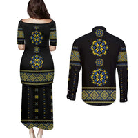 Ukraine Vyshyvanka Inspired Patterns Couples Matching Puletasi and Long Sleeve Button Shirt Ukraini Colors