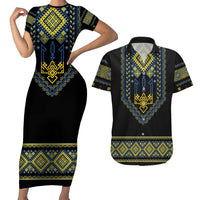 Ukraine Vyshyvanka Inspired Patterns Couples Matching Short Sleeve Bodycon Dress and Hawaiian Shirt Ukraini Colors